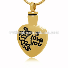 Vintage Miss you cremation jewelry heart shape cremation urn pendant necklace